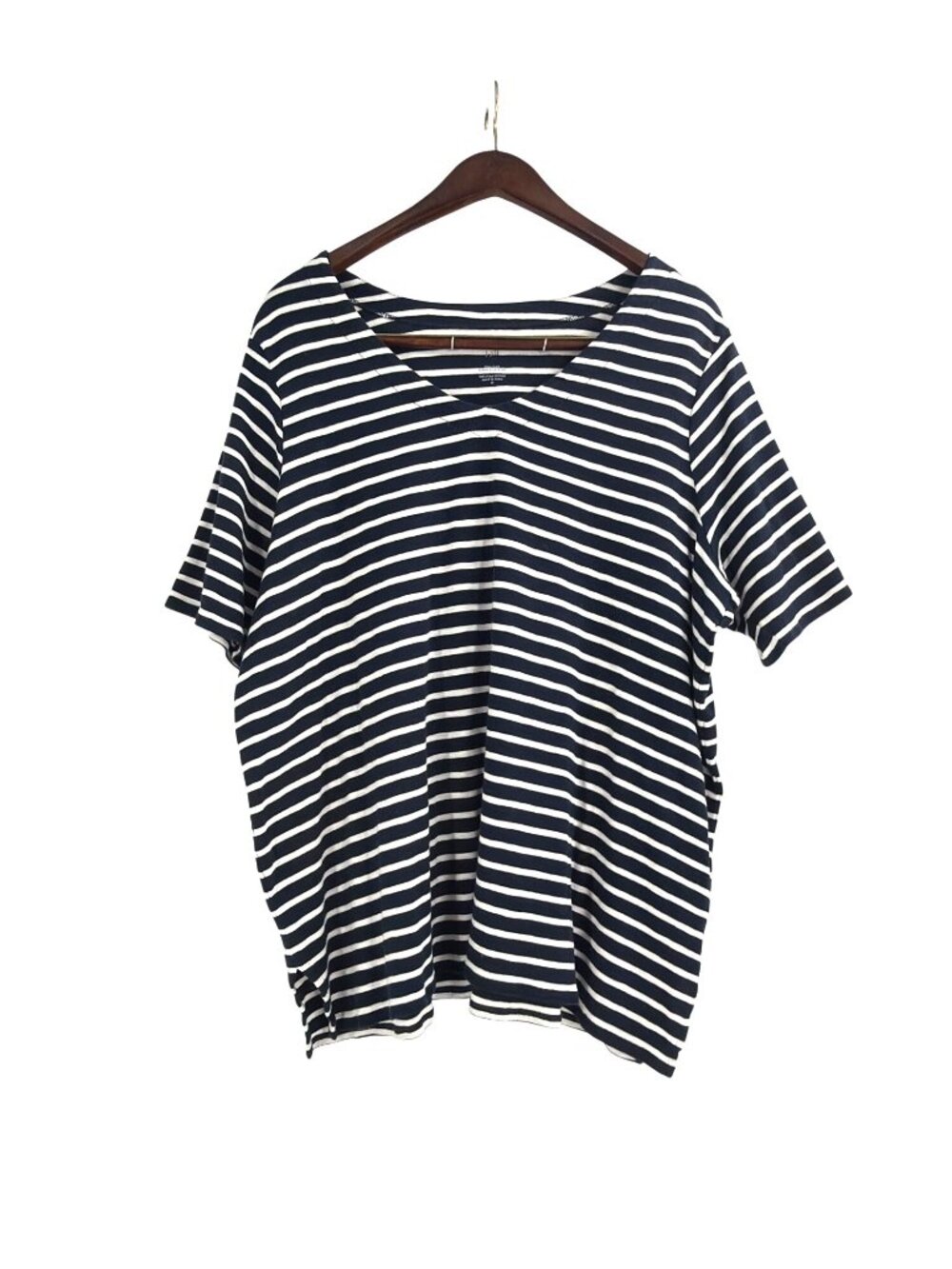 J. Jill Navy White Striped Womens Plus Size 2X Elbow Sleeve Tee 100% Pima Cotton